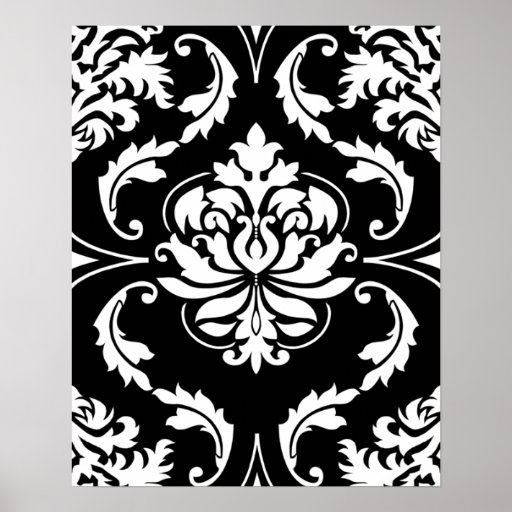 Diamond Damask in White on Black Posters