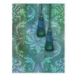 Diamond Damask, Morocco in Green and Teal postcards