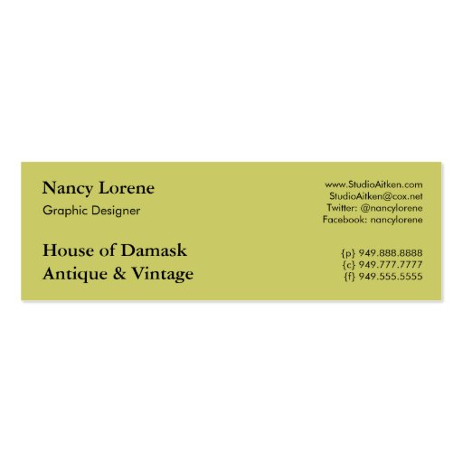 Diamond Damask, MOROCCO in Red and Chartreuse Business Card Template (back side)