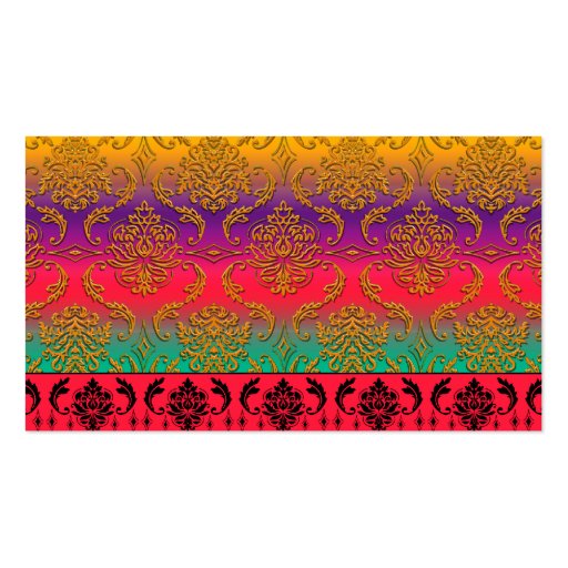 Diamond Damask, NEON RAINBOW in Goldenrod & Purple Business Card Templates (front side)