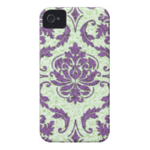 Diamond Damask, Nouveau Print in Purple and Green Case-Mate iPhone 4 Case