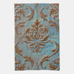 Diamond Damask, SANDSTONE in Brown and Teal kitchen towels
