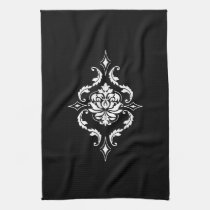 Diamond Damask, White on Black Hand Towels