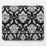 Diamond Damask, White on Black mousepads