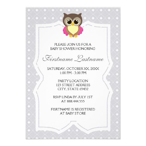 Diamond Elegant Owl Baby Shower Invitations
