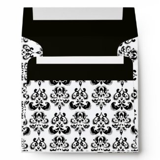 DIAMOND FEATHERS PINK ,BLACK AND WHITE DAMASK envelope