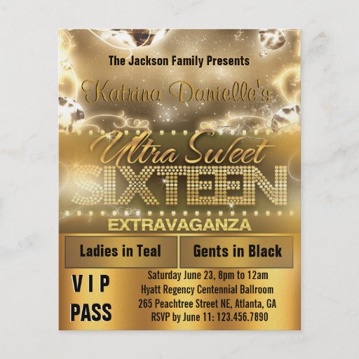 Diamond Glow Sweet Sixteen VIP Pass [Gold] Full Color Flyer