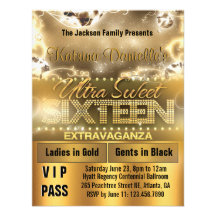 Diamond Glow Sweet Sixteen VIP Pass Invite [Gold]