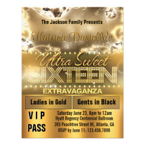 Diamond Glow Sweet Sixteen VIP Pass Invite [Gold]