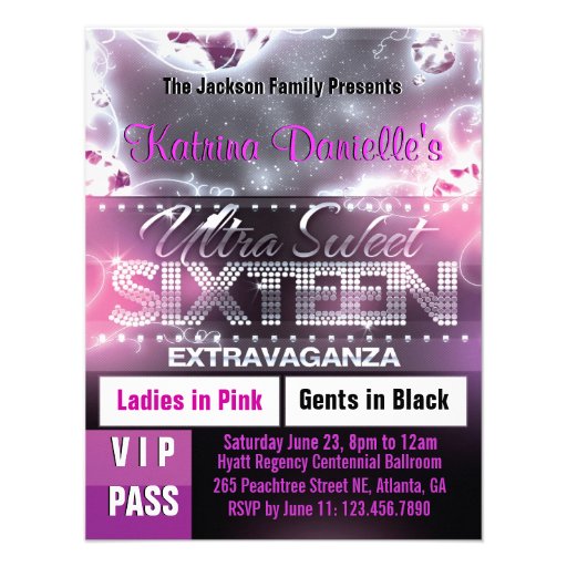 Diamond Glow Sweet Sixteen VIP Pass Invite [Pink]