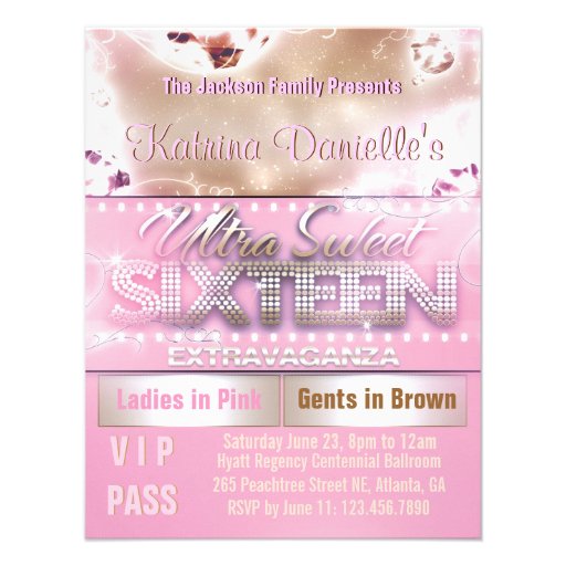 Diamond Glow Sweet Sixteen VIP Pass [Pink Champ] Custom Announcement