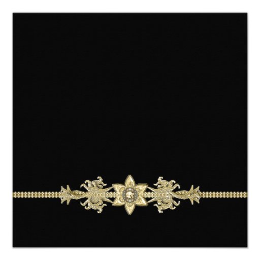 Diamond Gold Black Gold Photo Quinceanera Personalized Announcements