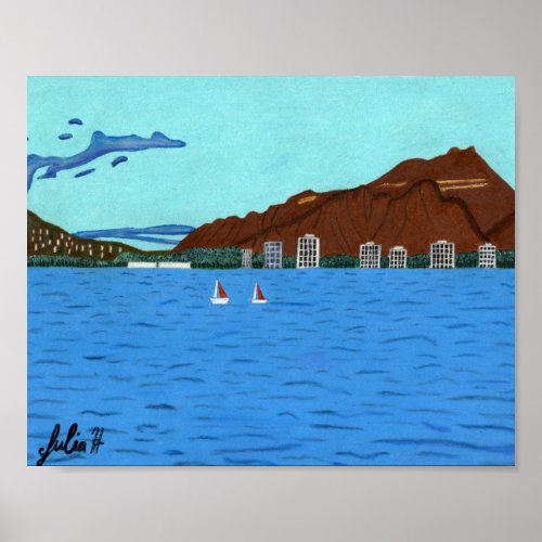 Diamond Head and Waikiki Beach by Julia Hanna Posters