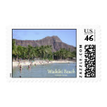 Diamond Head and Waikiki Beach water, sand, people Stamp