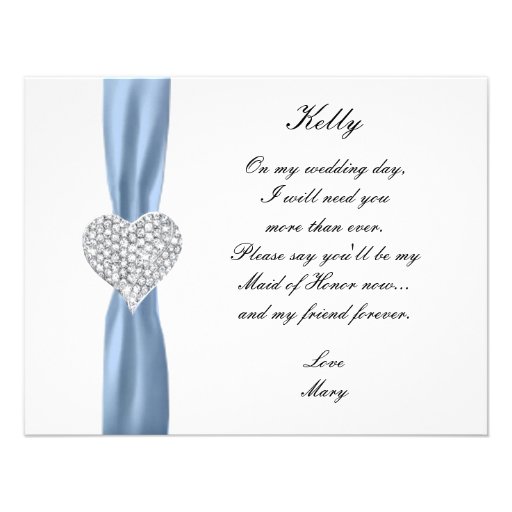 Diamond Heart Blue Wedding Maid Of Honor Card
