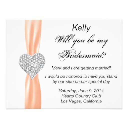 Diamond Heart Orange Wedding Bridesmaid Card