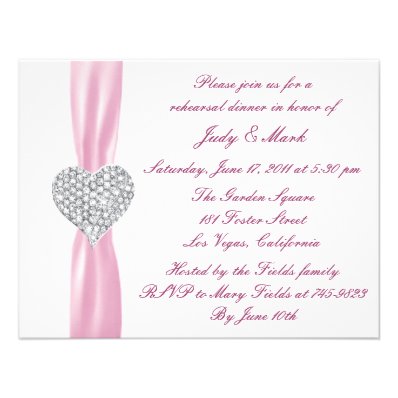 Diamond Heart Pink Rehearsal Dinner Invitation