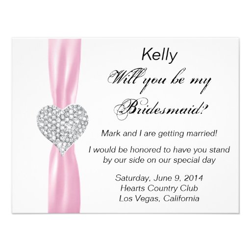 Diamond Heart Pink Wedding Bridesmaid Card