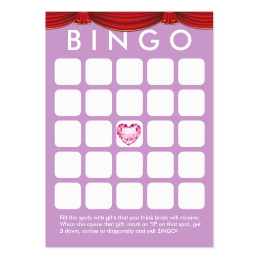 Diamond Heart Purple Bridal Shower Bingo Card Business Card Templates