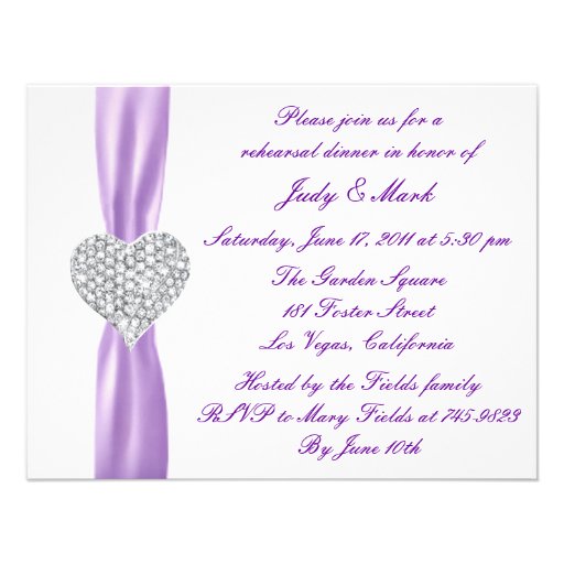 Diamond Heart Purple Rehearsal Dinner Invitation