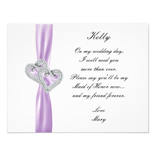 Diamond Heart Purple Wedding Maid Of Honor Card