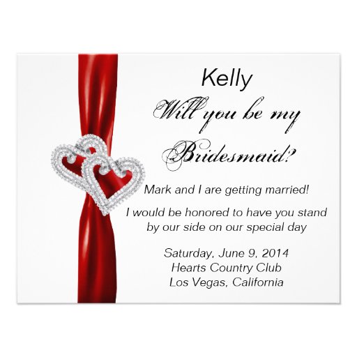 Diamond Heart Red Wedding Bridesmaid Card