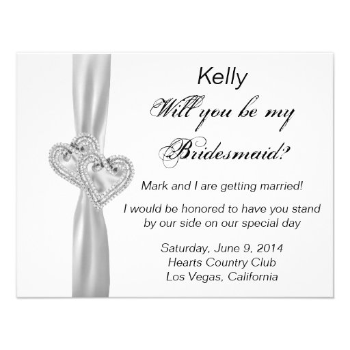 Diamond Heart White Wedding Bridesmaid Card