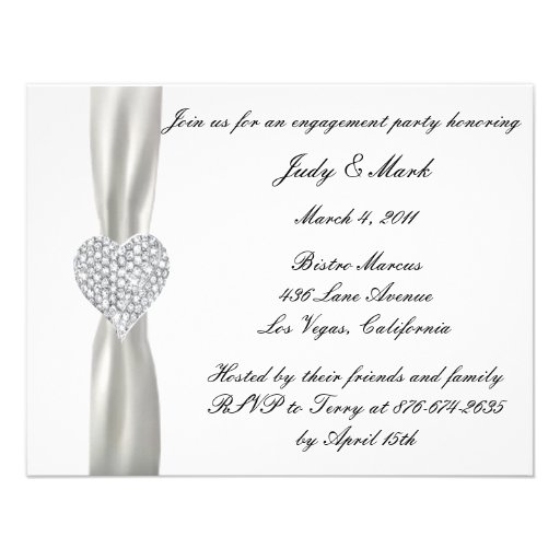 Diamond Heart White Wedding Engagement Party Invit Custom Invitation