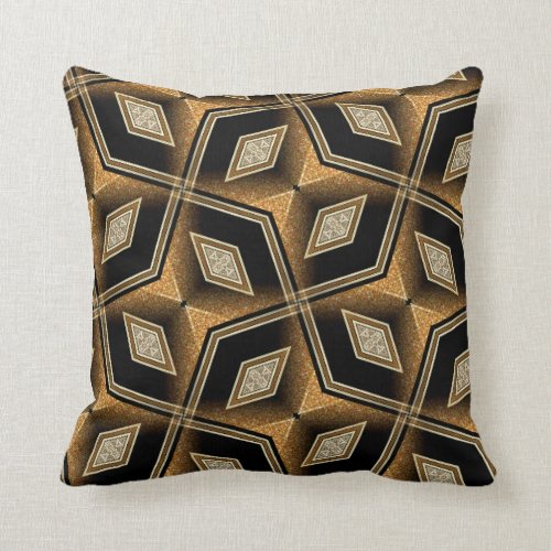 Diamond Illusion Black Gold Abstract Cushion Throw Pillow