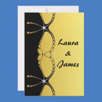 Diamond Jewel Chain Gold Black Wedding Invitation