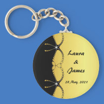 Diamond Jewel Chain Gold & Black Wedding Keyring Key Chain
