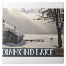 Diamond Lake Winter Marina - No Text Ceramic Tiles