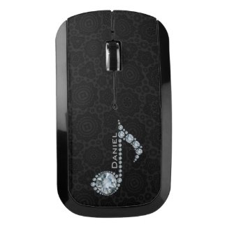Diamond Music Note With Black Damask Wireless Mouse