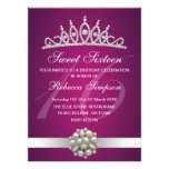 Diamond & Pearls Pink Tiara Birthday Invitation