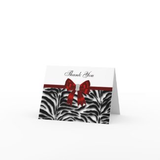 Diamond Red Bow Red Zebra Thank You Cards card