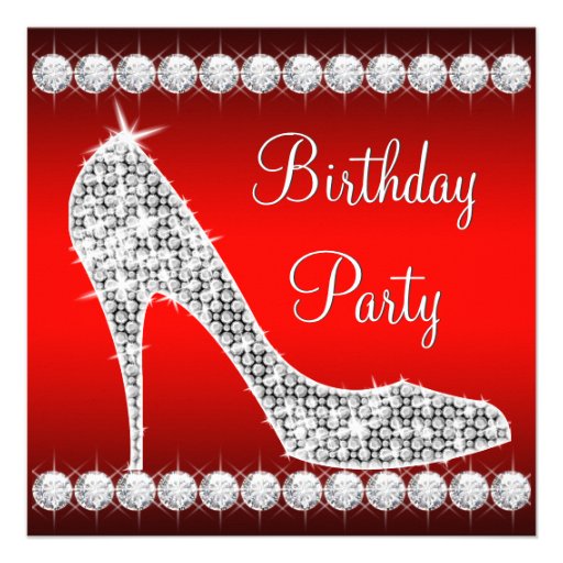 Diamond Red High Heel Shoe Birthday Party Invitation