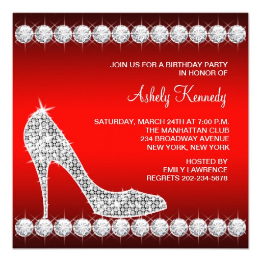 Diamond Red High Heel Shoe Birthday Party Invitation