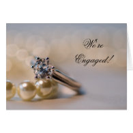 Diamond Ring and Pearls Engagement Announcement Card