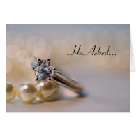 Diamond Ring and Pearls Engagement Announcement Cards