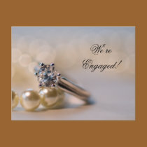 Diamond Ring and Pearls Engagement Announcement postcards