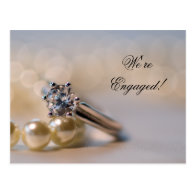 Diamond Ring and Pearls Engagement Announcement Postcard