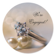 Diamond Ring and Pearls Engagement Envelope Seals Round Stickers