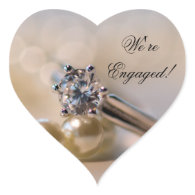 Diamond Ring and Pearls Engagement Envelope Seals Heart Sticker