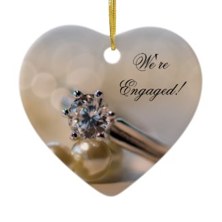 Diamond Ring and Pearls Engagement Heart Ornament