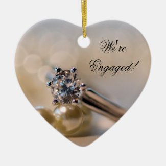 Diamond Ring and Pearls Engagement Heart Ornament