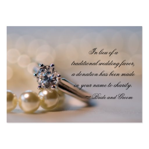 Diamond Ring and Pearls Wedding Charity Favor Card Business Card Template (front side)