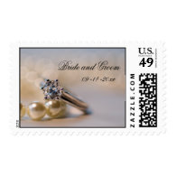 Diamond Ring and Pearls Wedding Postage Stamp