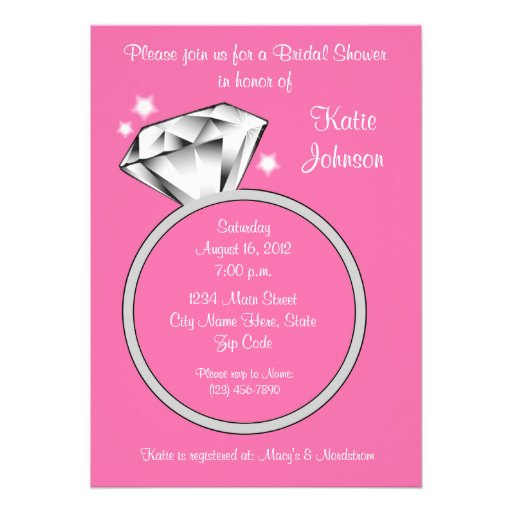 Diamond Ring Bridal Shower Invitation 5x7 pink