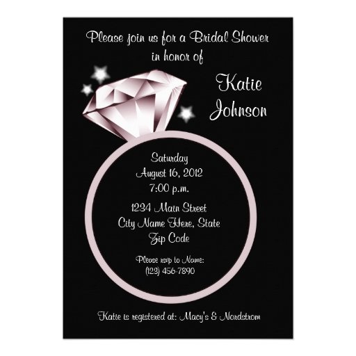 Diamond Ring Bridal Shower Invitation black white