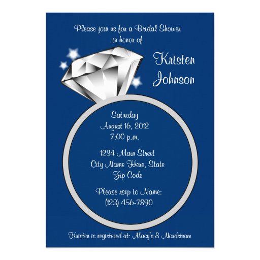 Diamond Ring Bridal Shower Invitation Royal Blue